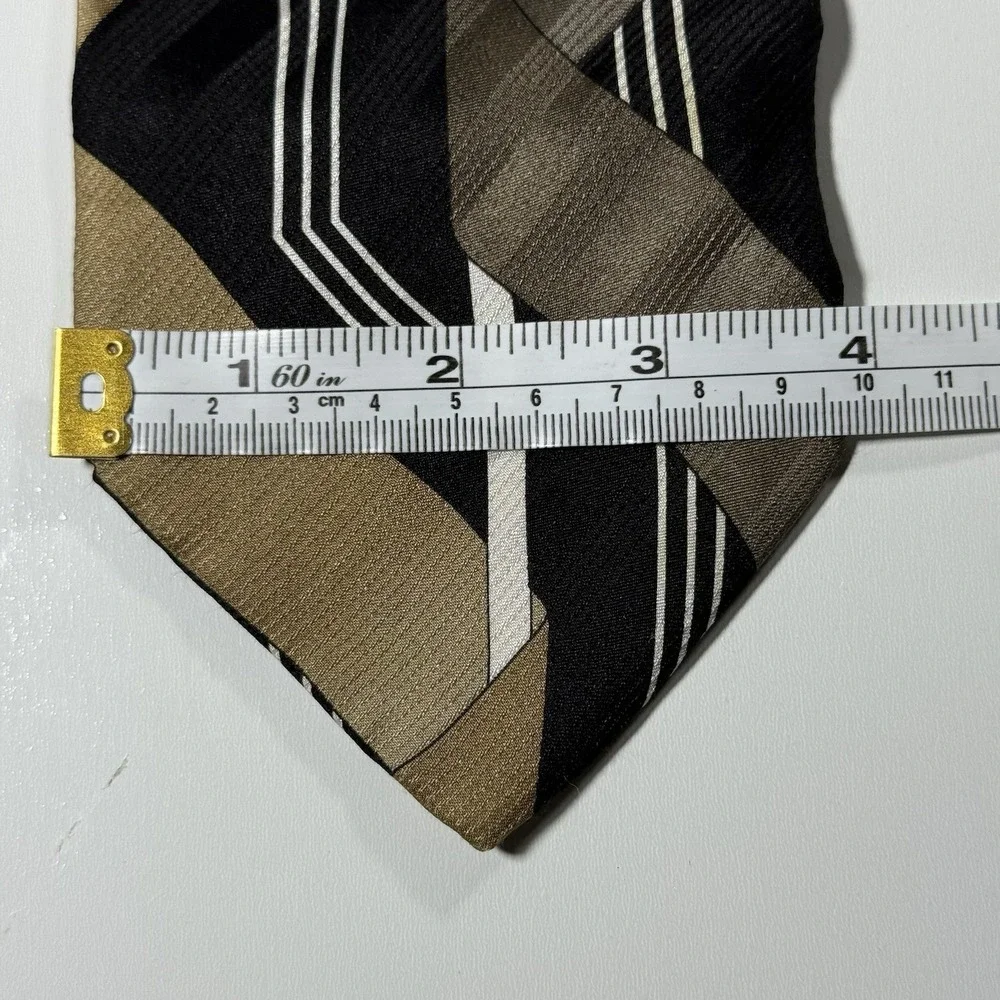 Vitaliano Pancaldi Silk Necktie Geometric Black Gold Grey Diagonal Stripe Giove